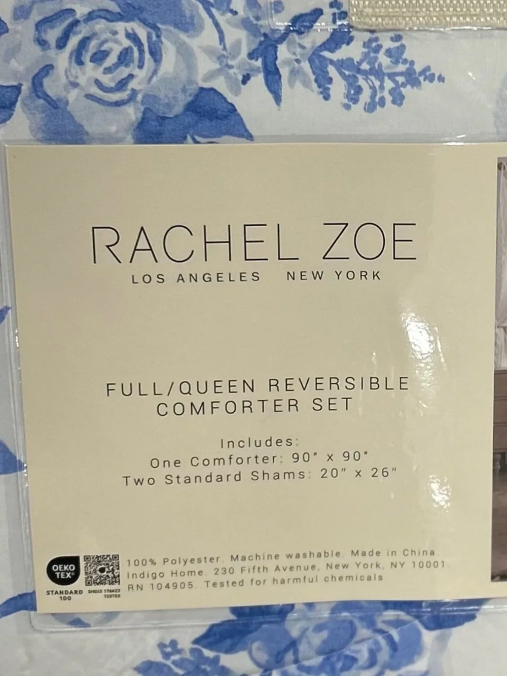 Rachel Zoe Full/Queen Blue and White Reversible Comforter Set  90”x90”